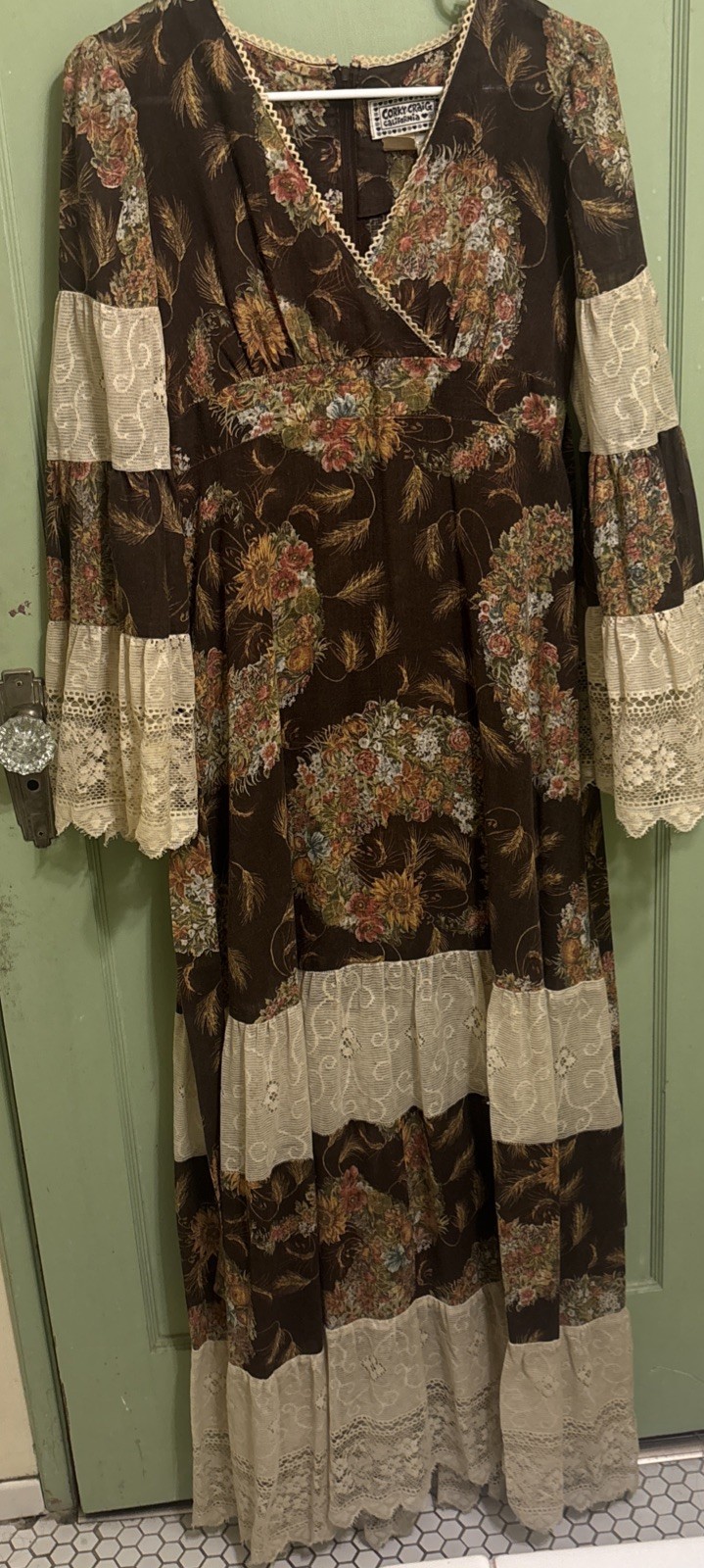 Rare Vintage Corky Craig Dress Floral Lace Hippie Boho Prairie Festival XS-SM