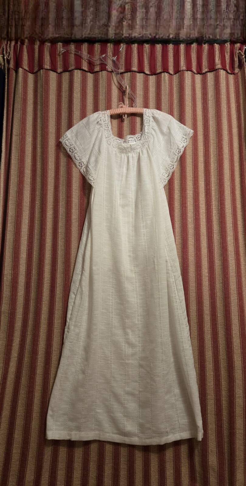 Vintage White Long Tunic Lounge Muumuu House Dress NWT Small Linen Look