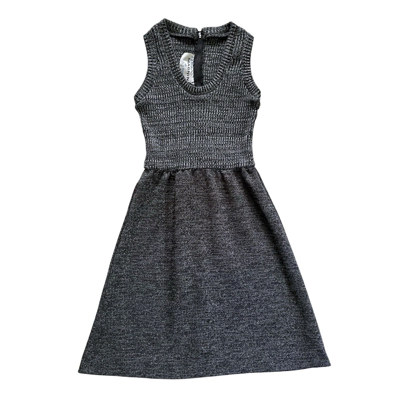 60s Vintage Black Silver Gray Ribbed Sweater Vest Pinafore Dress by Miss Magnin