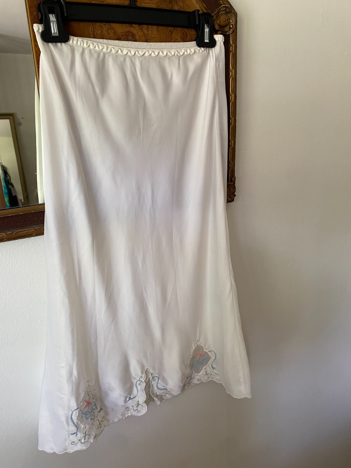 Vintage 1960s Odetta Barsa White Embroidered Skirt Slip Boho Milkmaid Small