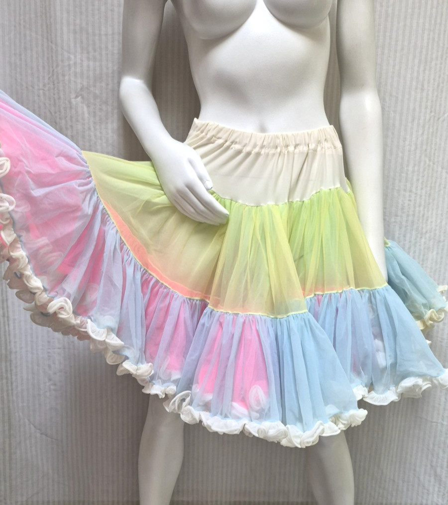 Vintage NEON Pink Blue Yellow Green Petticoat One Size Fits All Nylon