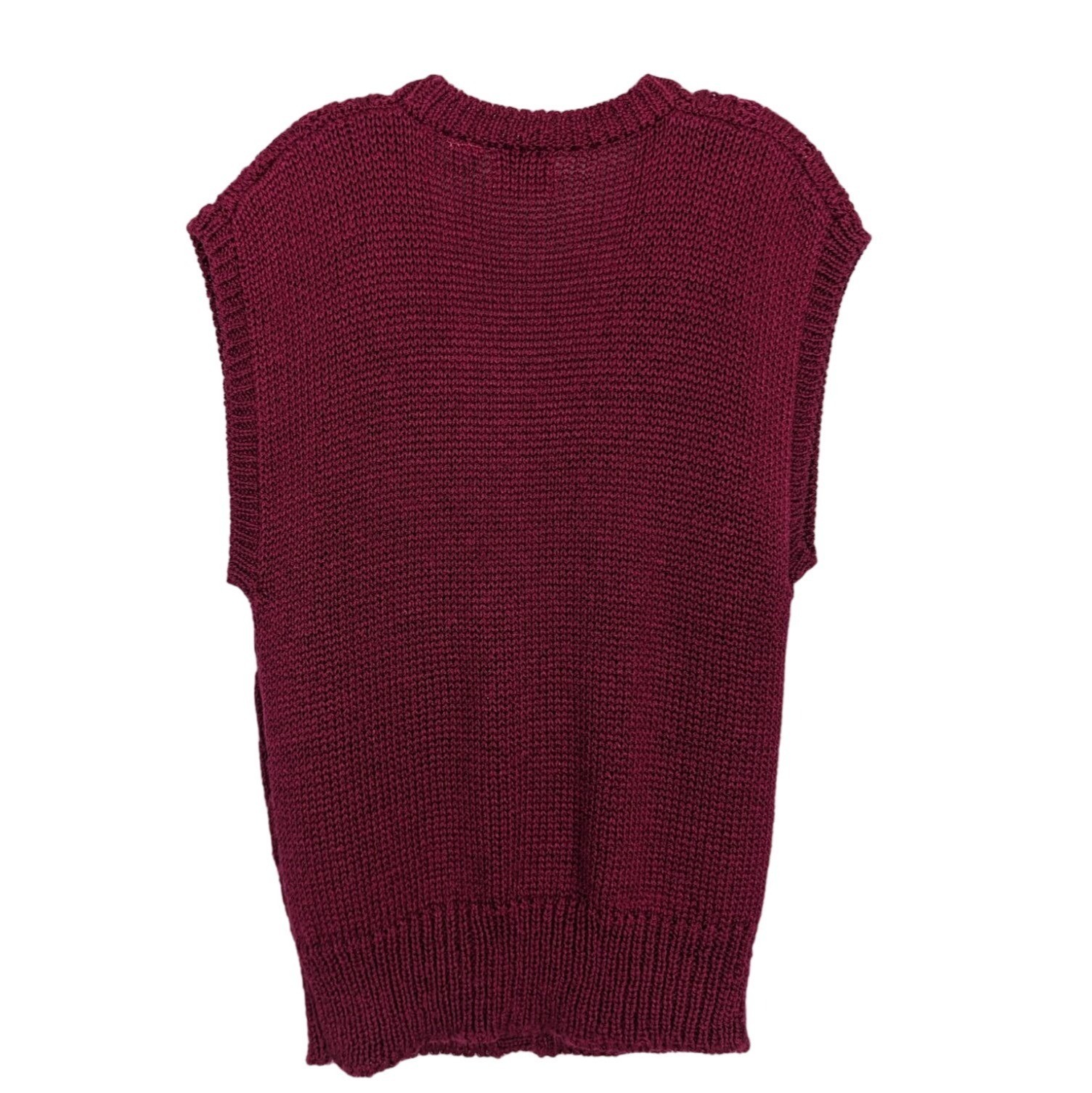 Weathervane hand knit Vintage Burgundy Blue Sleeveless Cardigan Size Large