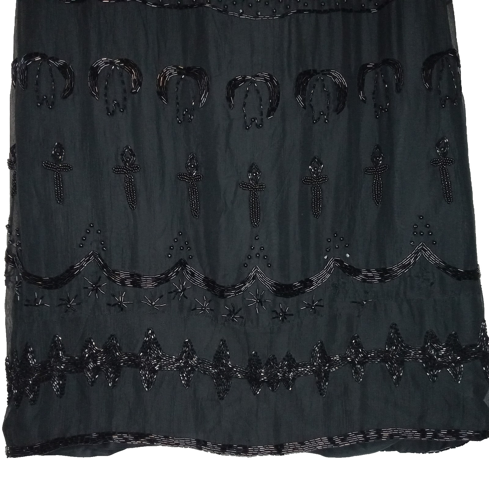 VTG Nite Waves Black Beaded Silk Dress Womens Sz M/L Cocktail Flapper Gatsby 80s
