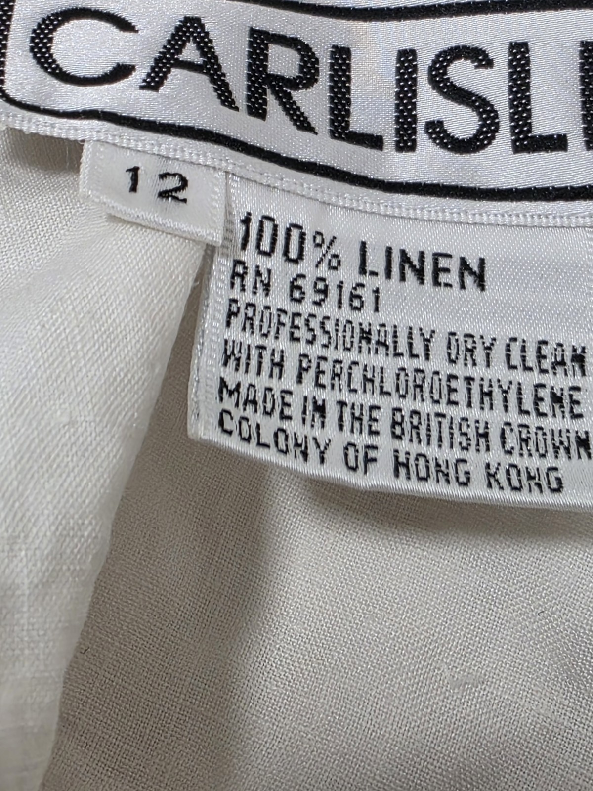 Carlisle 100% Linen Button Up Shirt Size 12 White Long Sleeve
