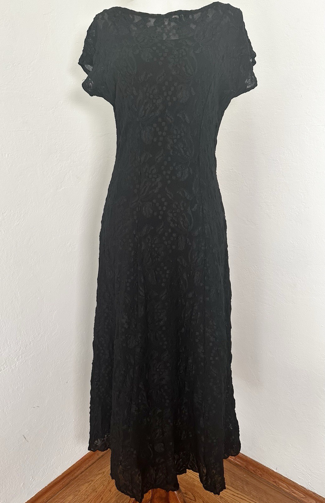 Vtg All That Jazz Black Dress Womens S Black Lace Midi Goth Witchcore Dark Fairy