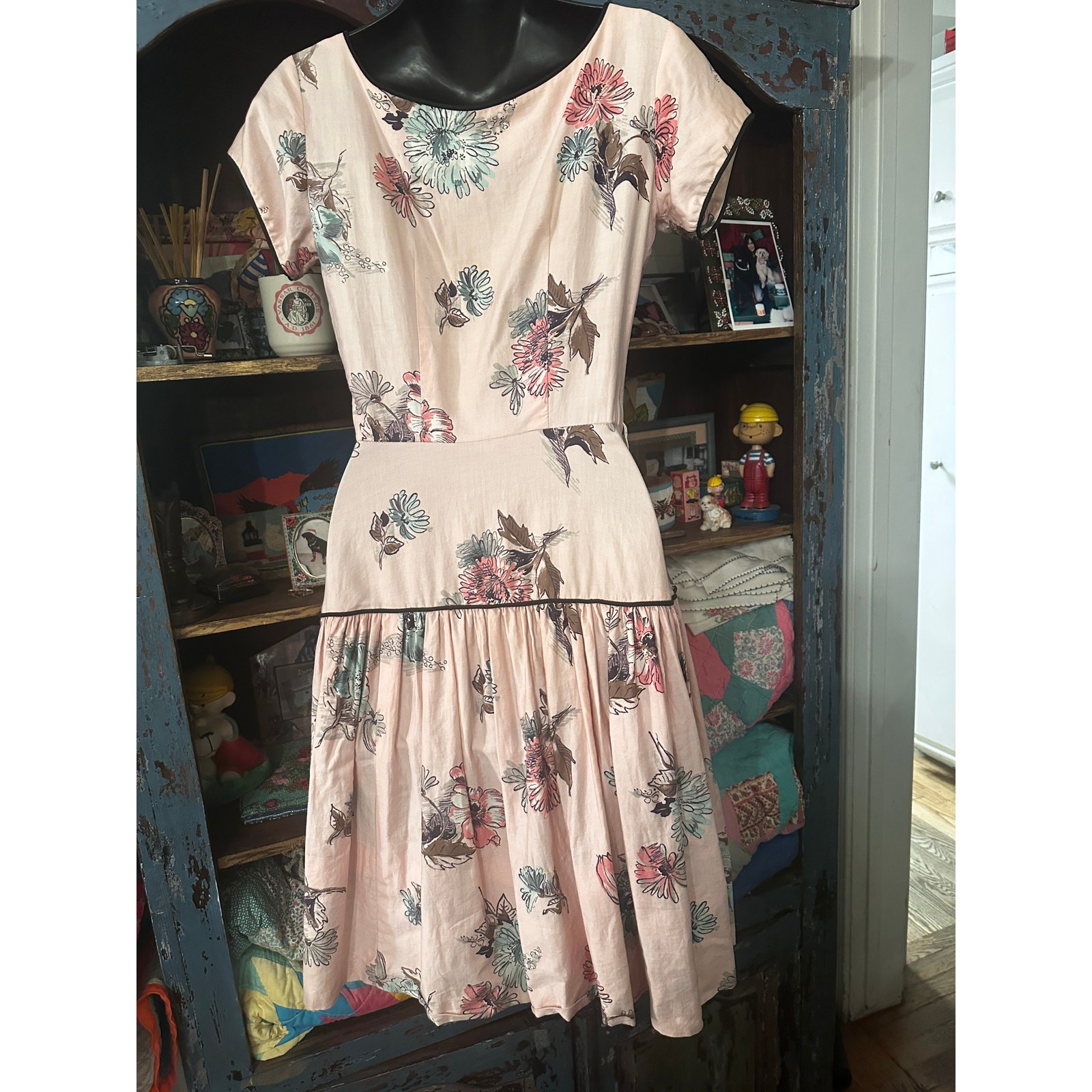VINTAGE 40’s 50’s CUSTOM NEW LOOK SHIRTWAIST COTTON FLORAL DRESS