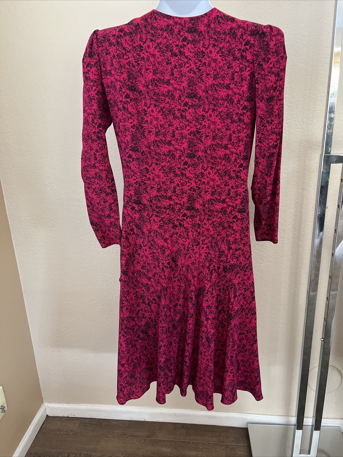 JERRY REGENBOGEN Vintage Silk Fuschia Black Wrap Dress Size 14