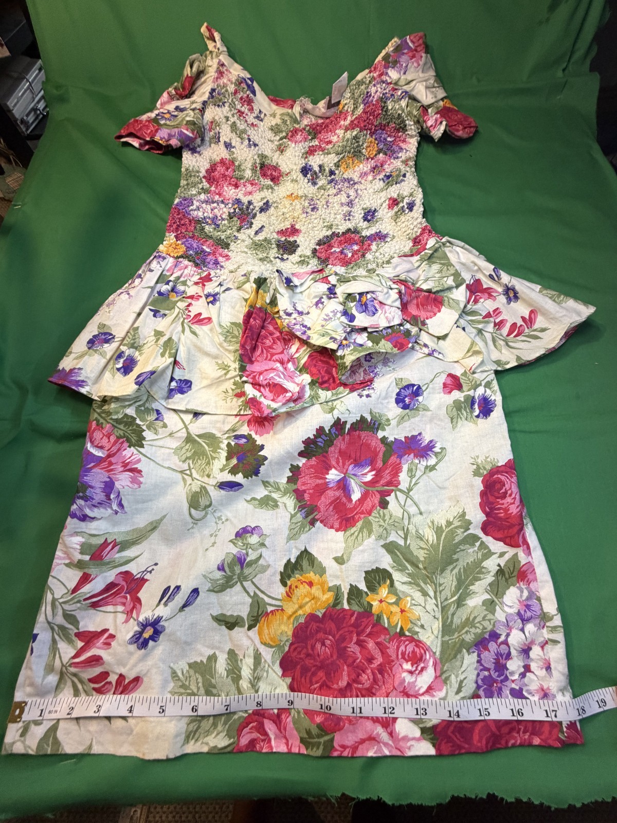 🌸✨ Vintage EXPO Women’s Midi Dress Size 8 👗 White Pink sFloral 80s Off-The-Sho