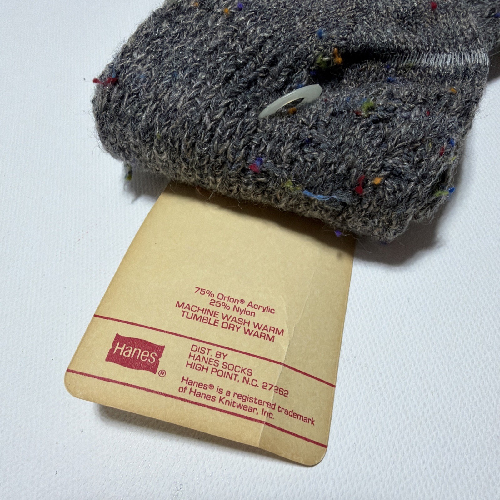 VTG Hanes Socks 9-11 Acrylic Nylon Crew NOS 80’s Confetti Colorful USA 90s Grey