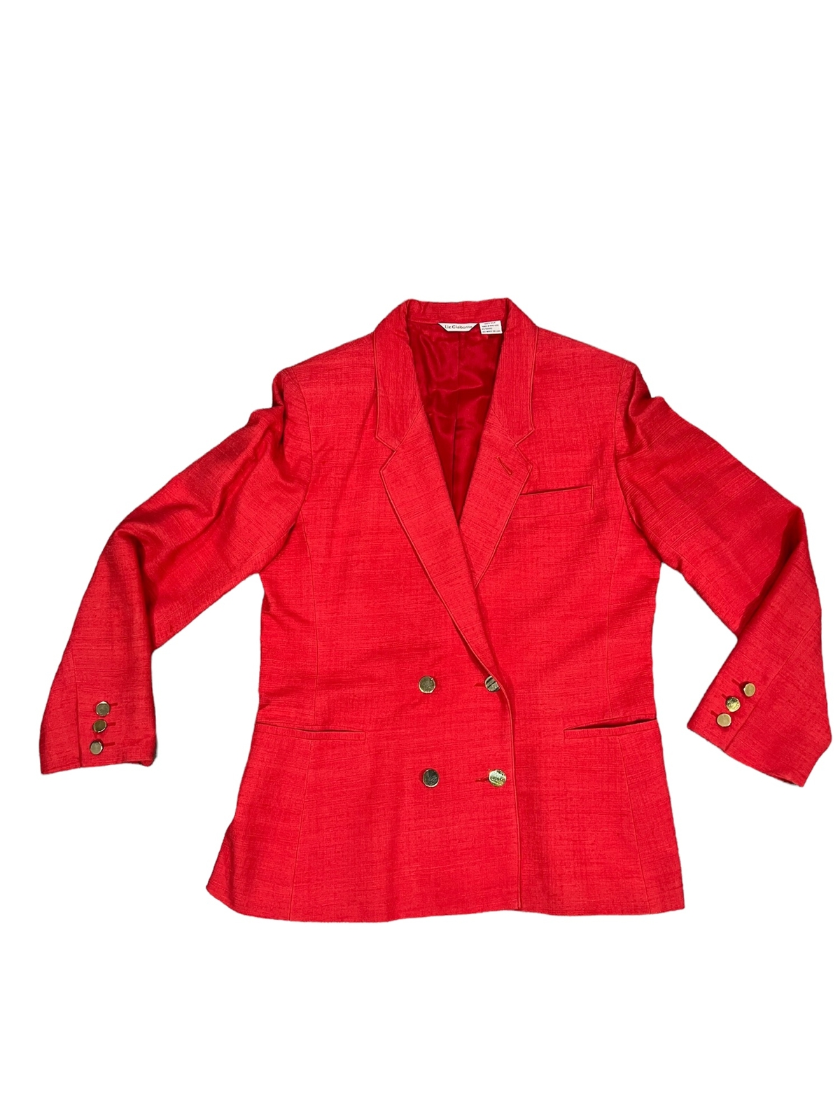 Vintage Liz Claiborne Red Silk Double Breasted Blazer Size 14 See Measurements