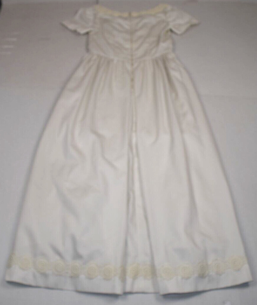 Vintage Wedding Dress Size S 60s Pearl Embroidered Trim Back Pleats Short Sleeve