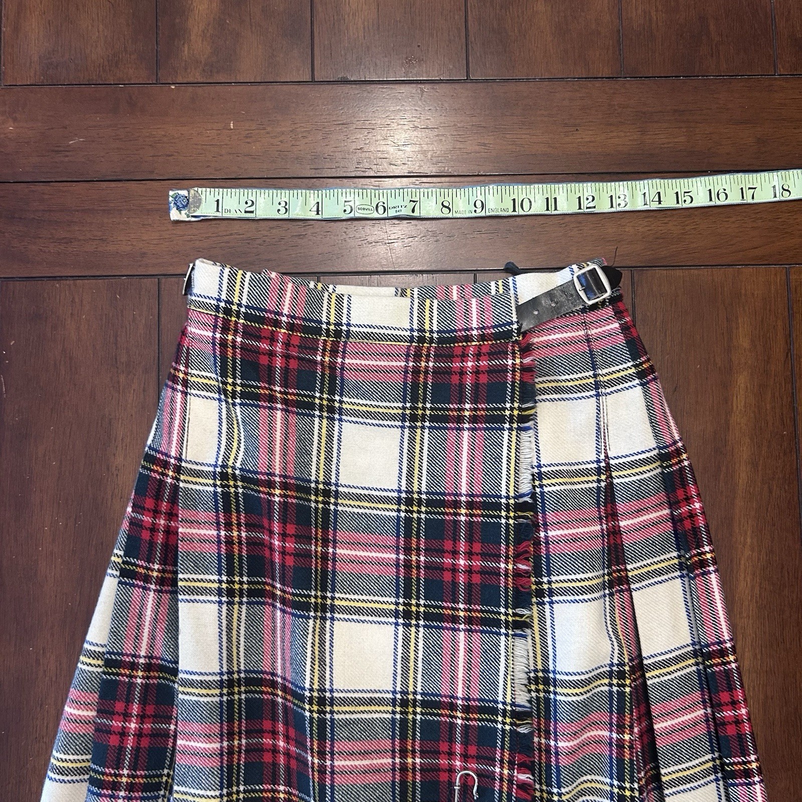 VTG Harrods Red Tartan Maxi Skirt Wool Old Money Plaid Academia Kilt Size 12