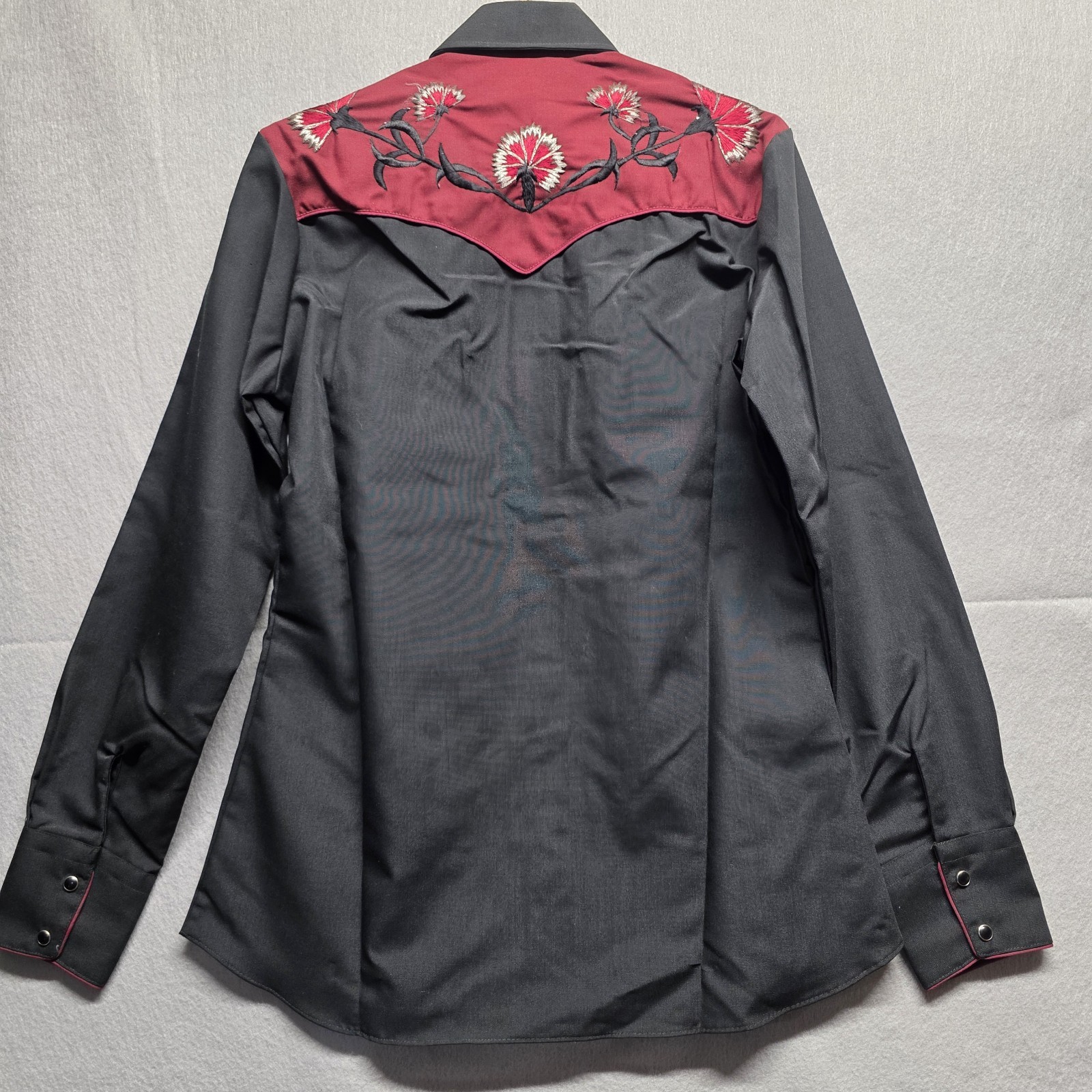 VINTAGE Tem Tex Black And Red Long Sleeve Western Shirt Rockabilly Pearl Snap