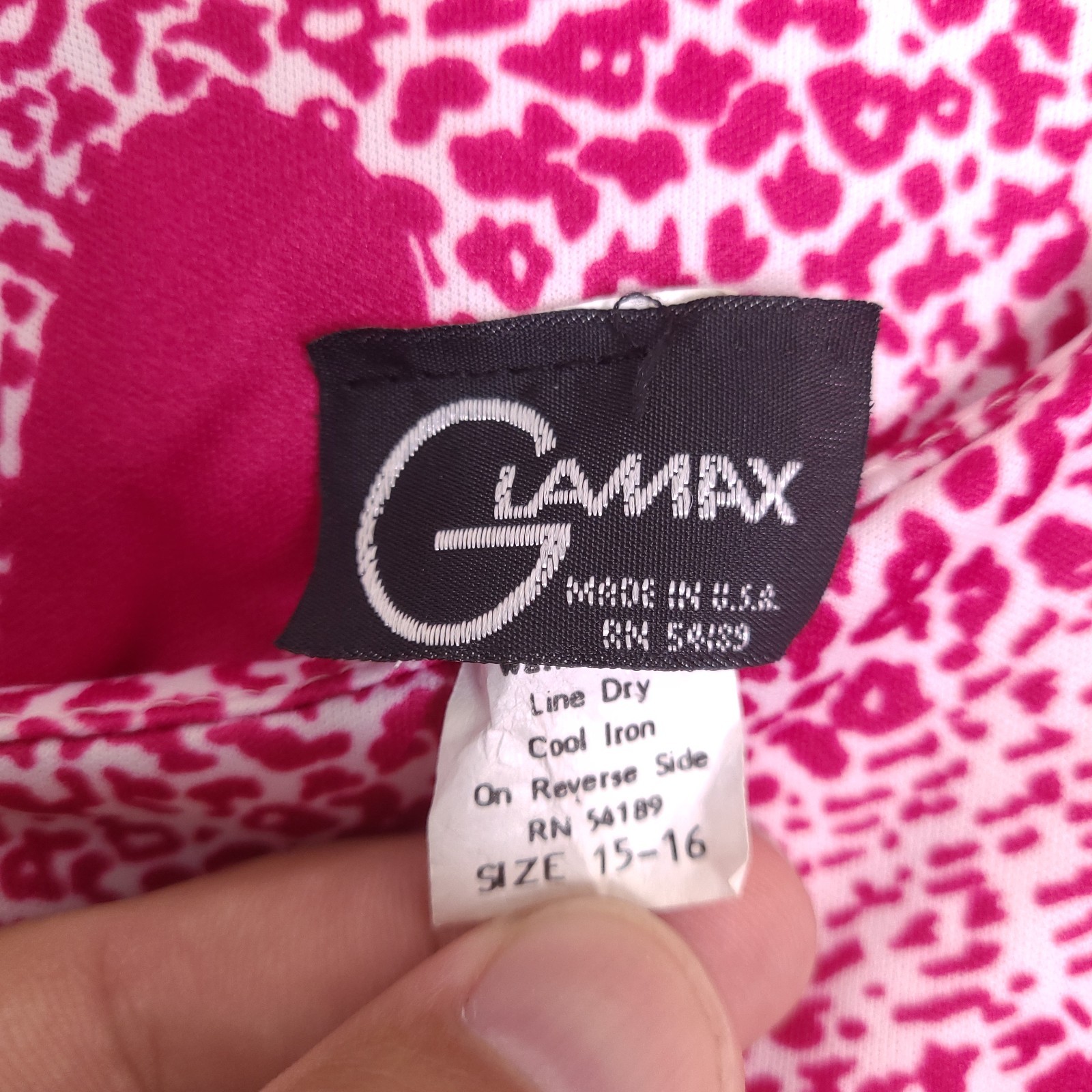 Vintage 80s Glamax Women’s Dress Size 15-16 Fuchsia Pink white