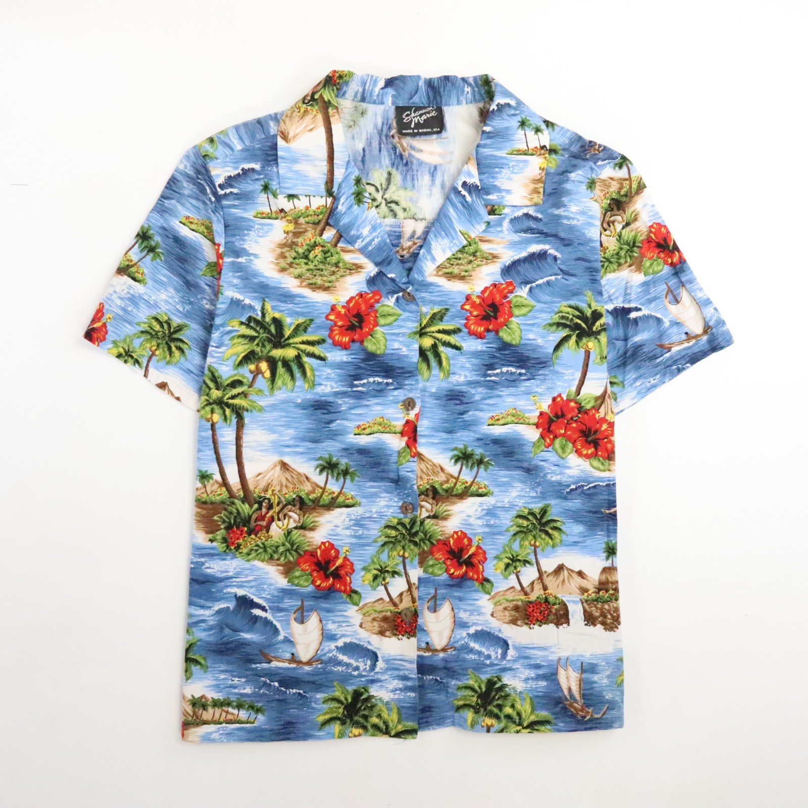 Vintage Shannon Marie Hawaiian Shirt Womens Size Large Floral Tropical