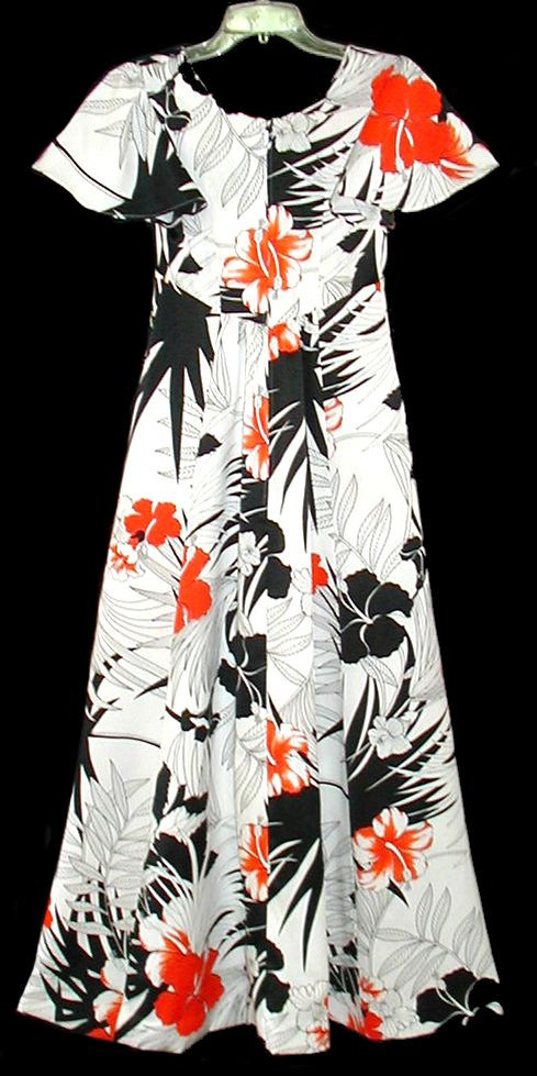 Vin 60-70’s Sz XXS HOLO-HOLO Flared Full Length Hawaiian DressPoly Black/White
