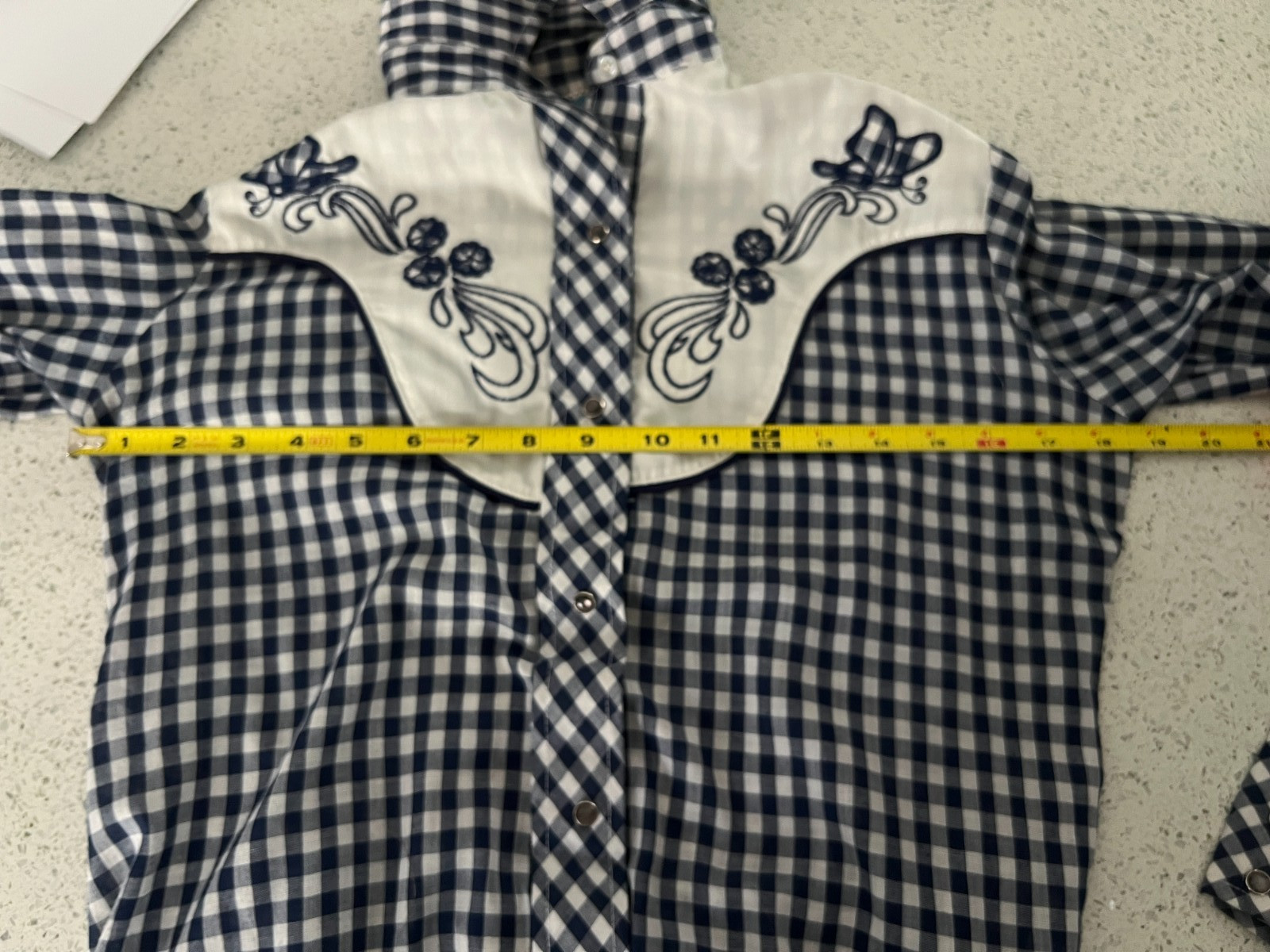 Vintage Miss Rodeo America Western Shirt Blouse Blue Gingham with Embroidery