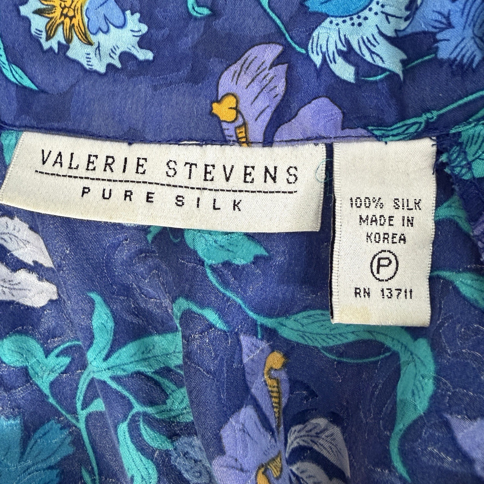 Vintage Valerie Stevens Pure Silk Floral Nightgown Robe Blue Teal 90s Loungewear