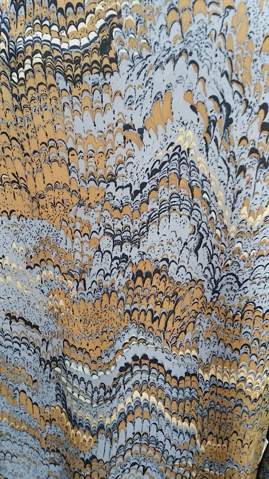 Vintage 1970s Marbleized Print Tunic LS Blouse Mandarin Band Collar Alex Colman