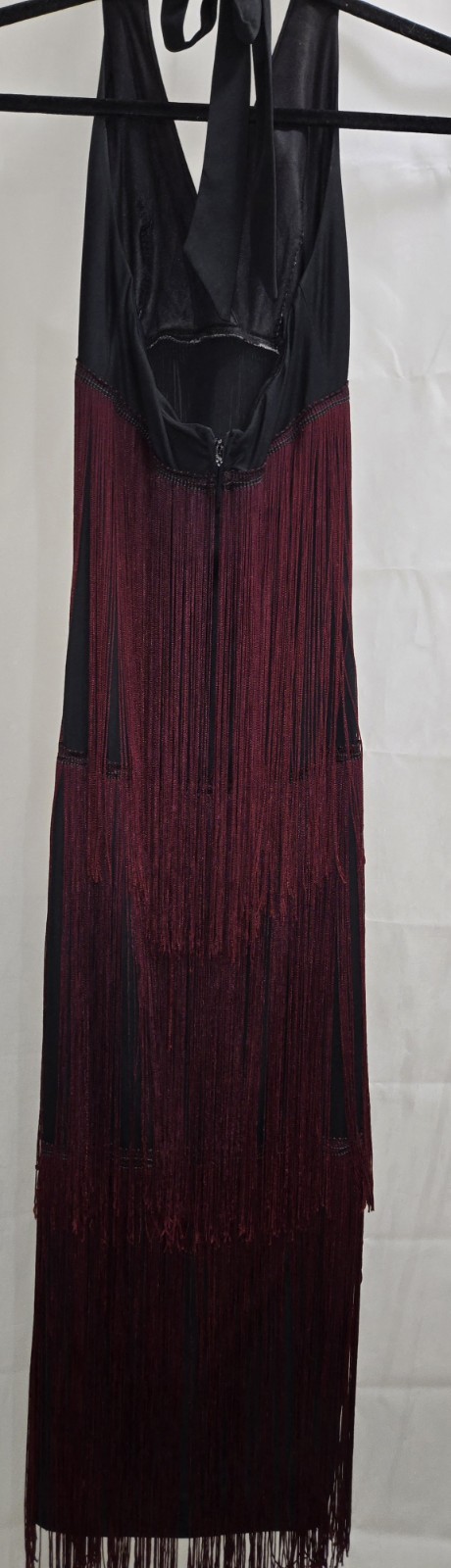 Vintage Womens Jack Hartley 70s Flapper Halter Dress Black/Burgundy Size Sm