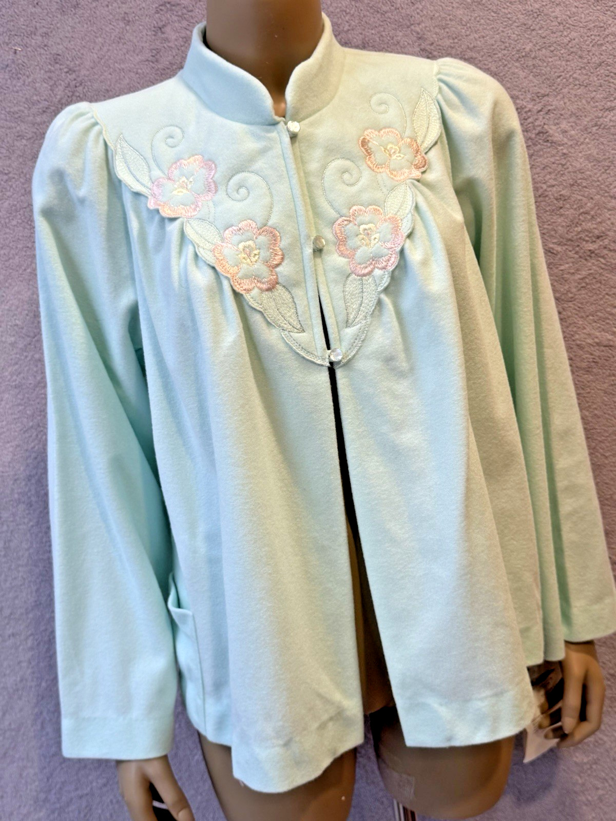 VTG Shadowline Fleece Bed Jacket Robe Embroidery NOS w/Tag 80’s Cottagecore S/M