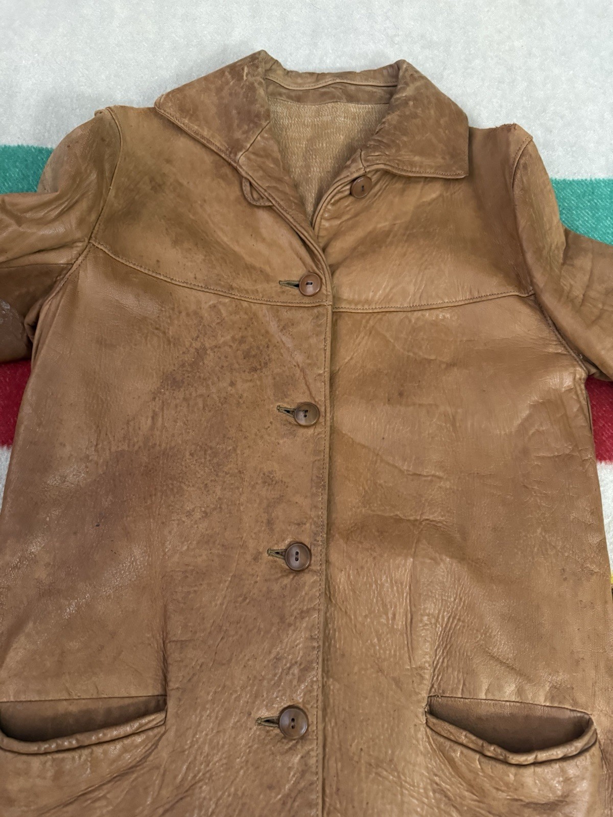 Vintage 30s 1930s Leather Jacket Women’s Patina Distressed Homemade? Unbranded