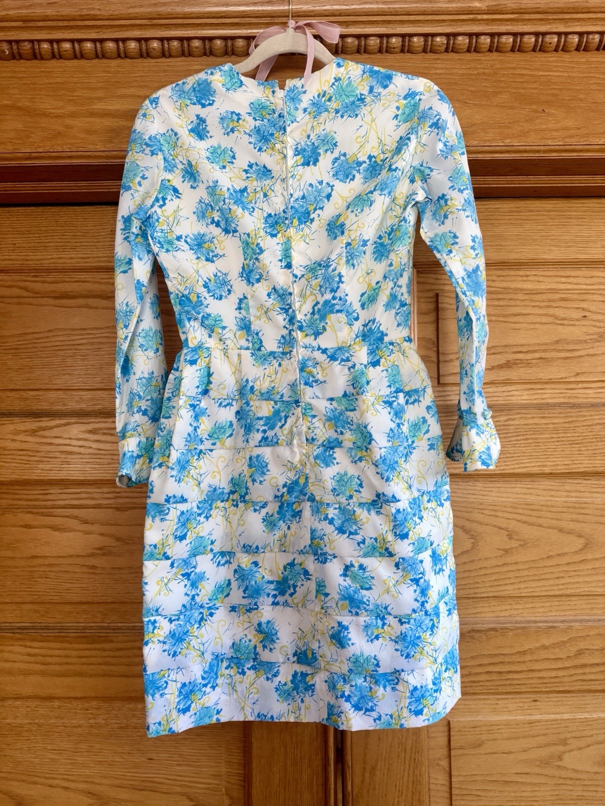 ILGWU Union Made 1960s Blue Yellow Floral Shirt Dress Mod GoGo MPN 602194