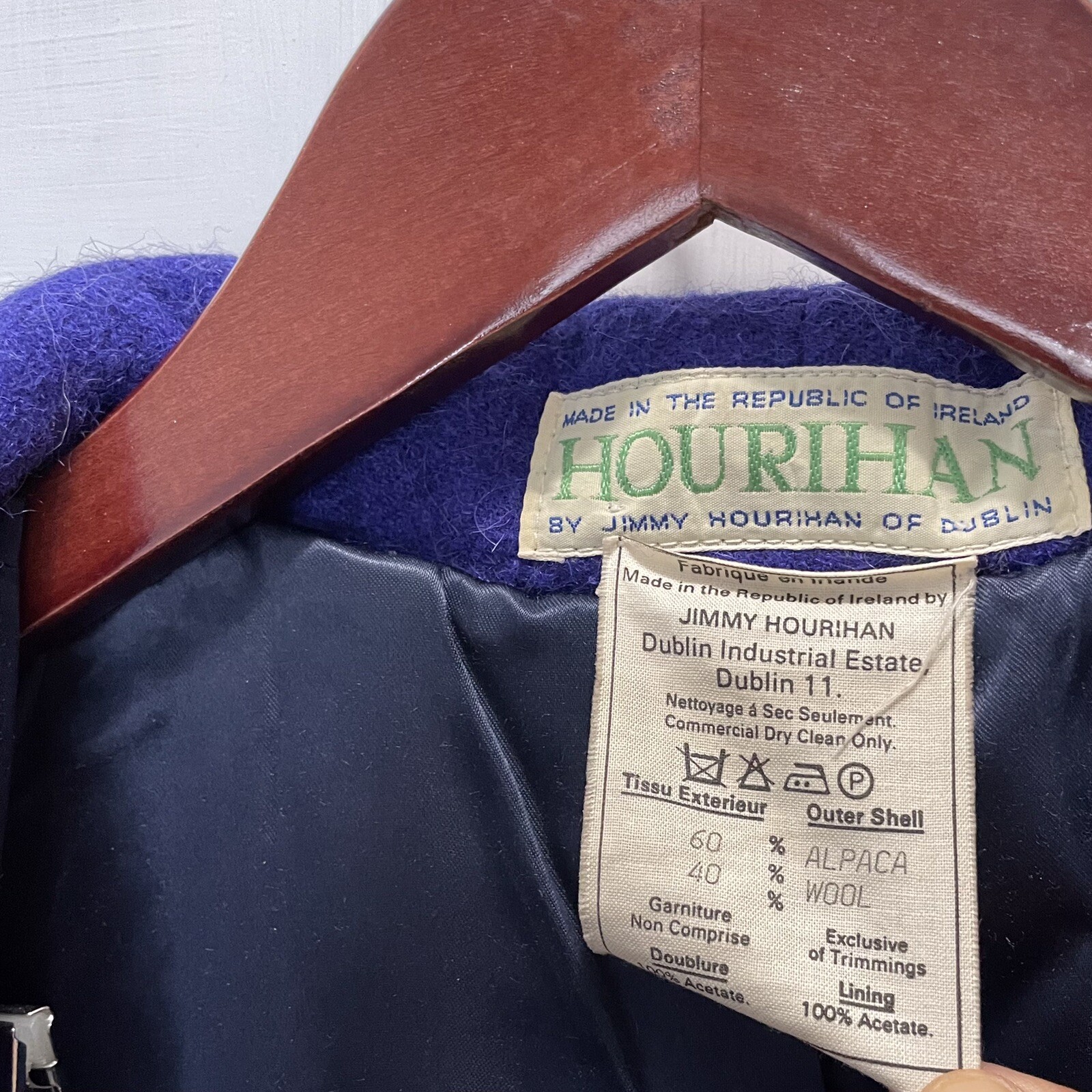 Vintage Jimmy Hourihan of Dublin Ireland Alpaca Wool Coat Maxi Duster Black Blue