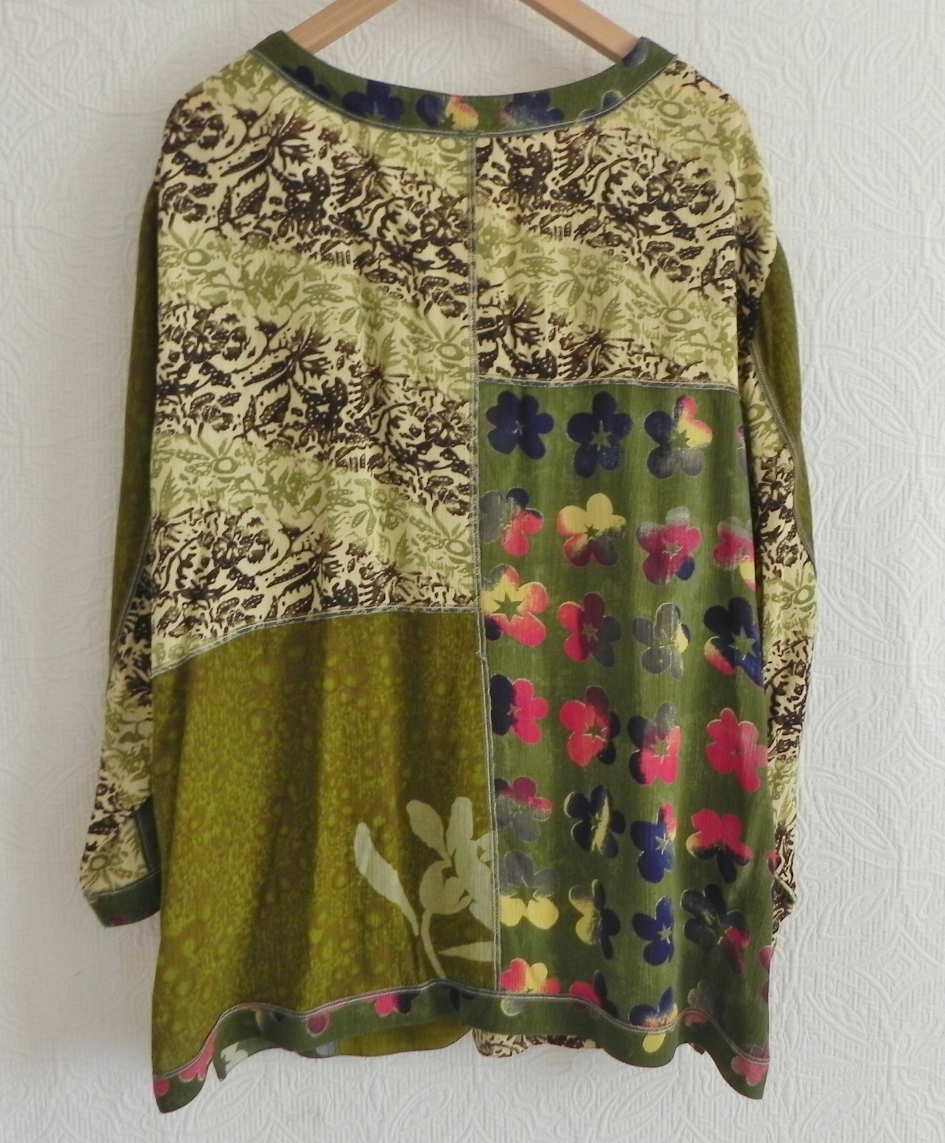 Midnight Velvet 3PC Long Sleeve Duster/Sleeveless Top/Midi Skirt Batik Size 1X