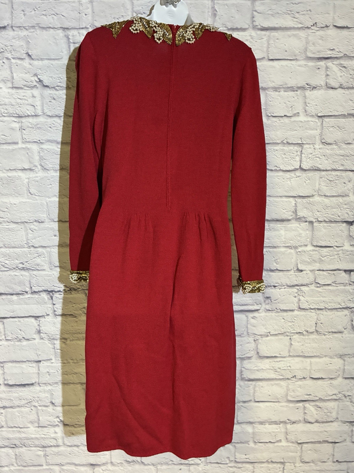 Don Sayres for Wellmore Vintage 1960s Red Wool Beaded Sequin Knit Dress Size 6