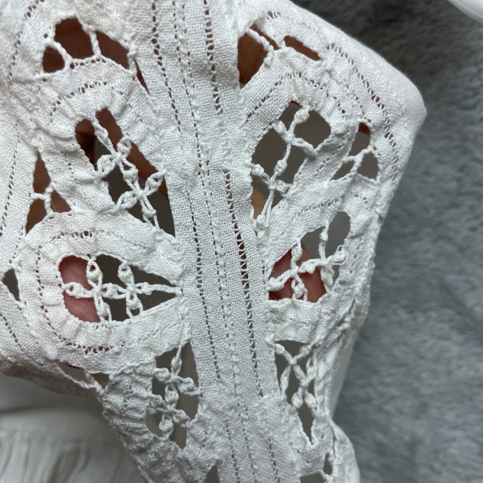 Vintage Birds Peking Handicraft Battenberg Lace Dress Size 6 White Basque Waist