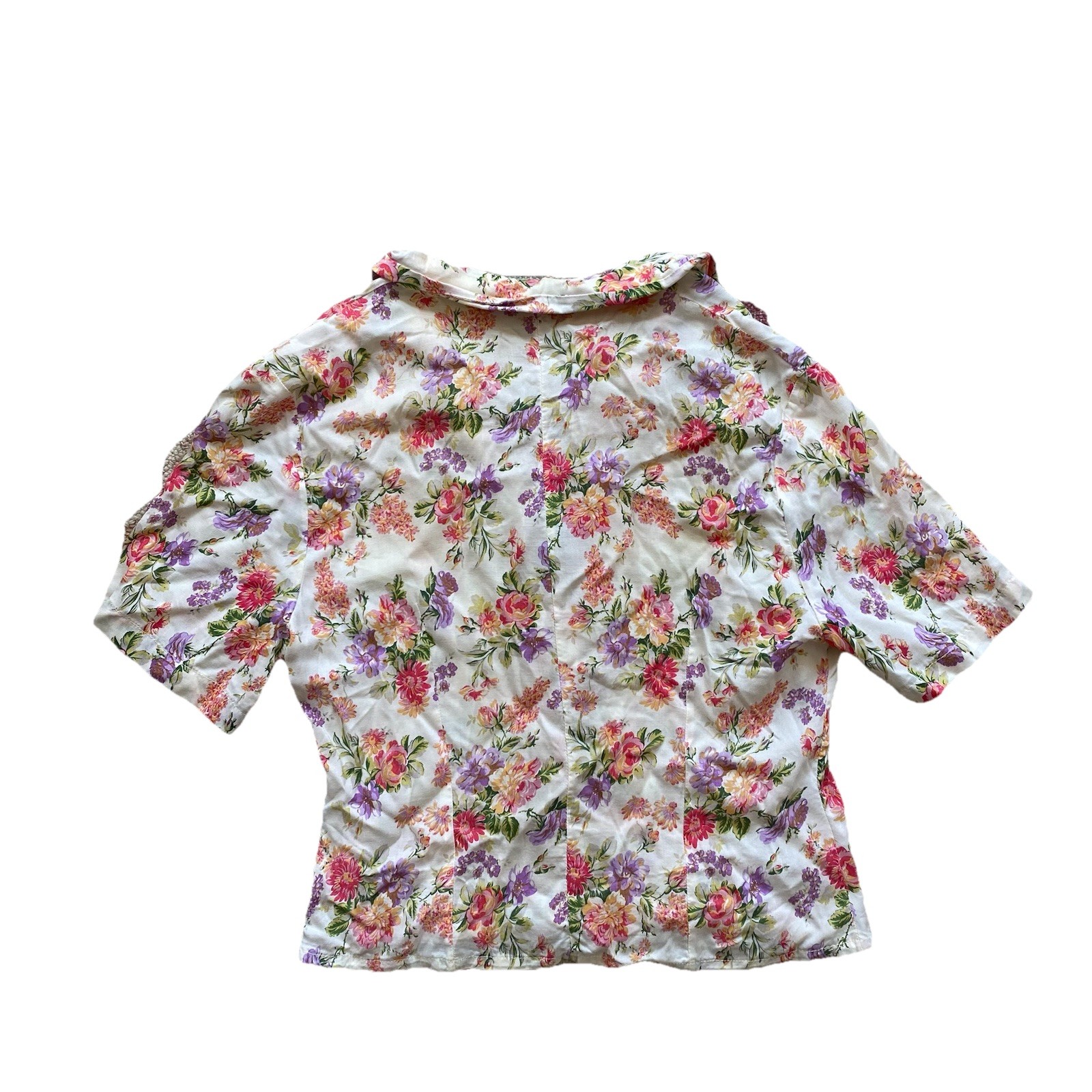 Vintage 60s Floral Rayon Blouse Medium Short Sleeve