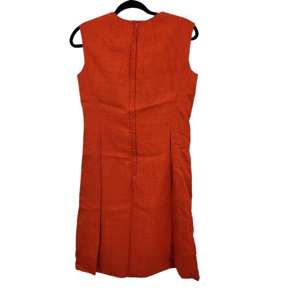 70’s Mod Brady Bunch Handmade Hostess Dress Sz S Pockets Orange Mad Men Office