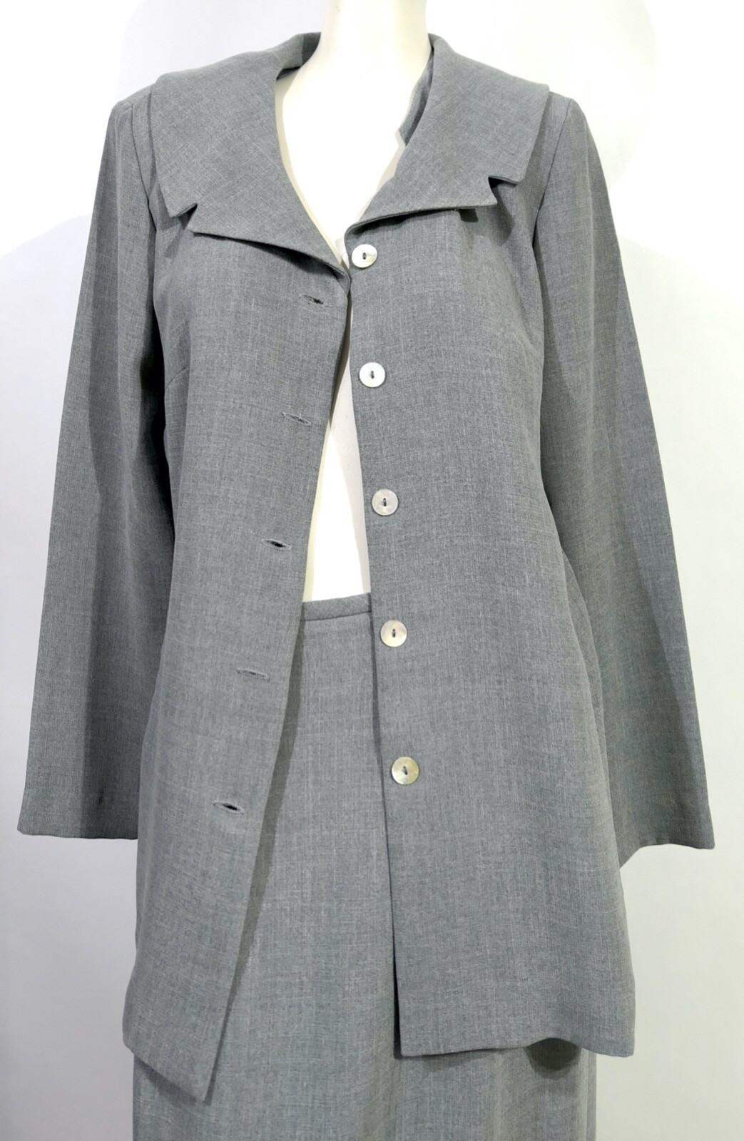 Vintage 90s Fattaneh Bahari Classic Polished Suit Midi Skirt Jacket Soft Gray 8