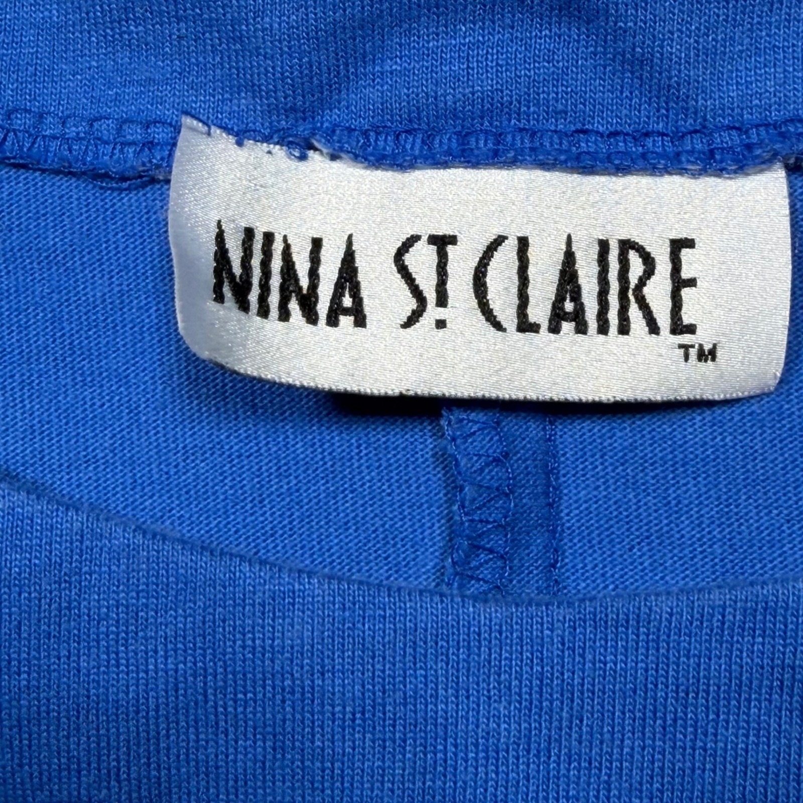 Vintage Nina St Claire Blue Cotton Batwing Lettuce Hem Top Size L 90s Minimalist