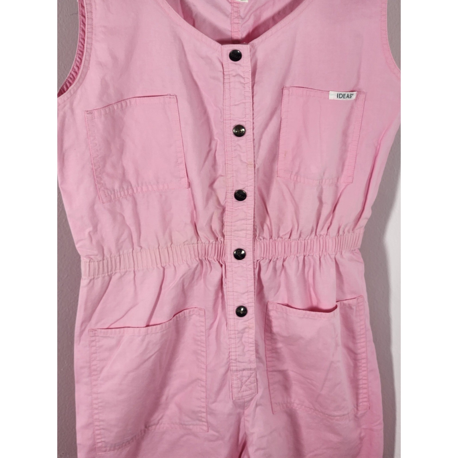 VTG Ideas 1980s Pink Sleeveless Utility Jumpsuit Snap Front Size Large Pockets!