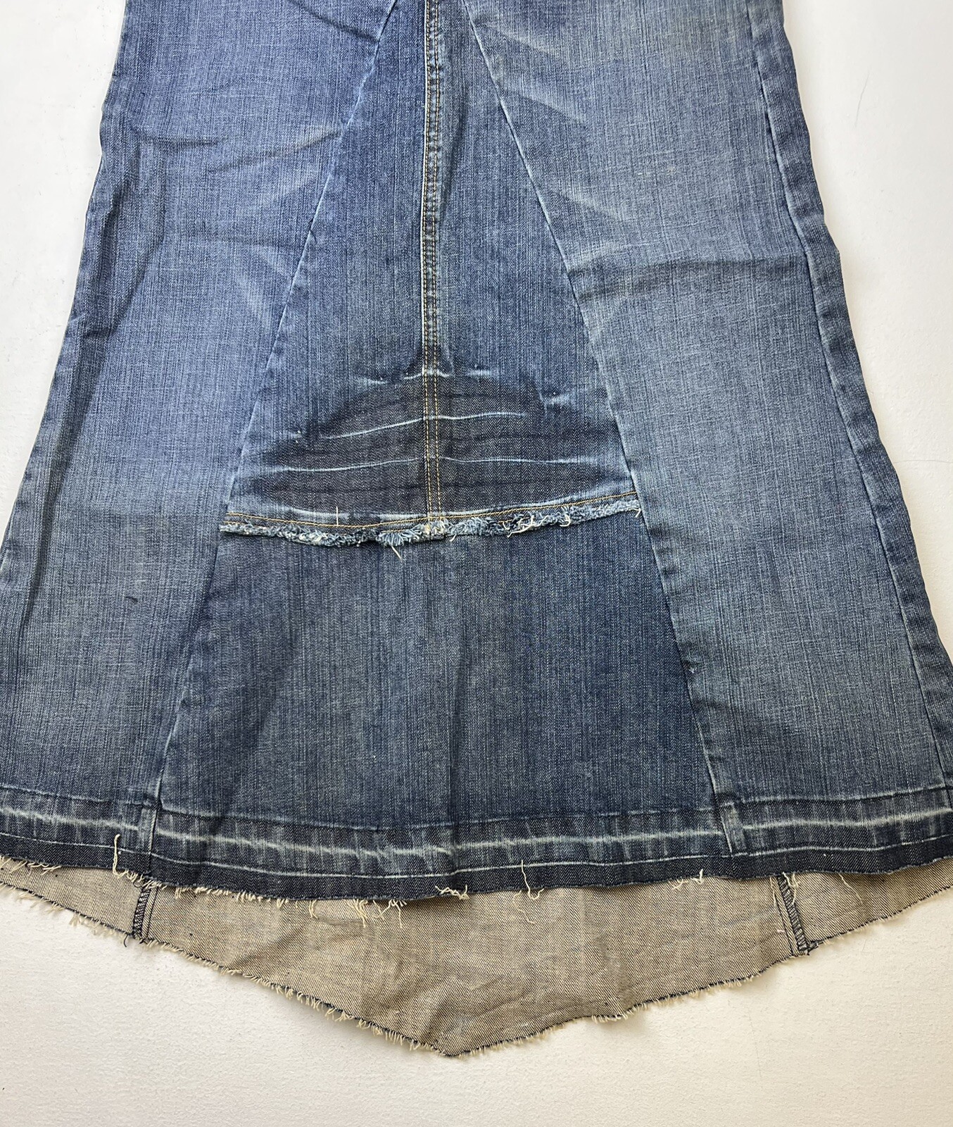 Vtg Y2K Miss Bisou Denim Maxi Skirt Sz 7 Modest Western 29″ Waist Raw Hem NOS
