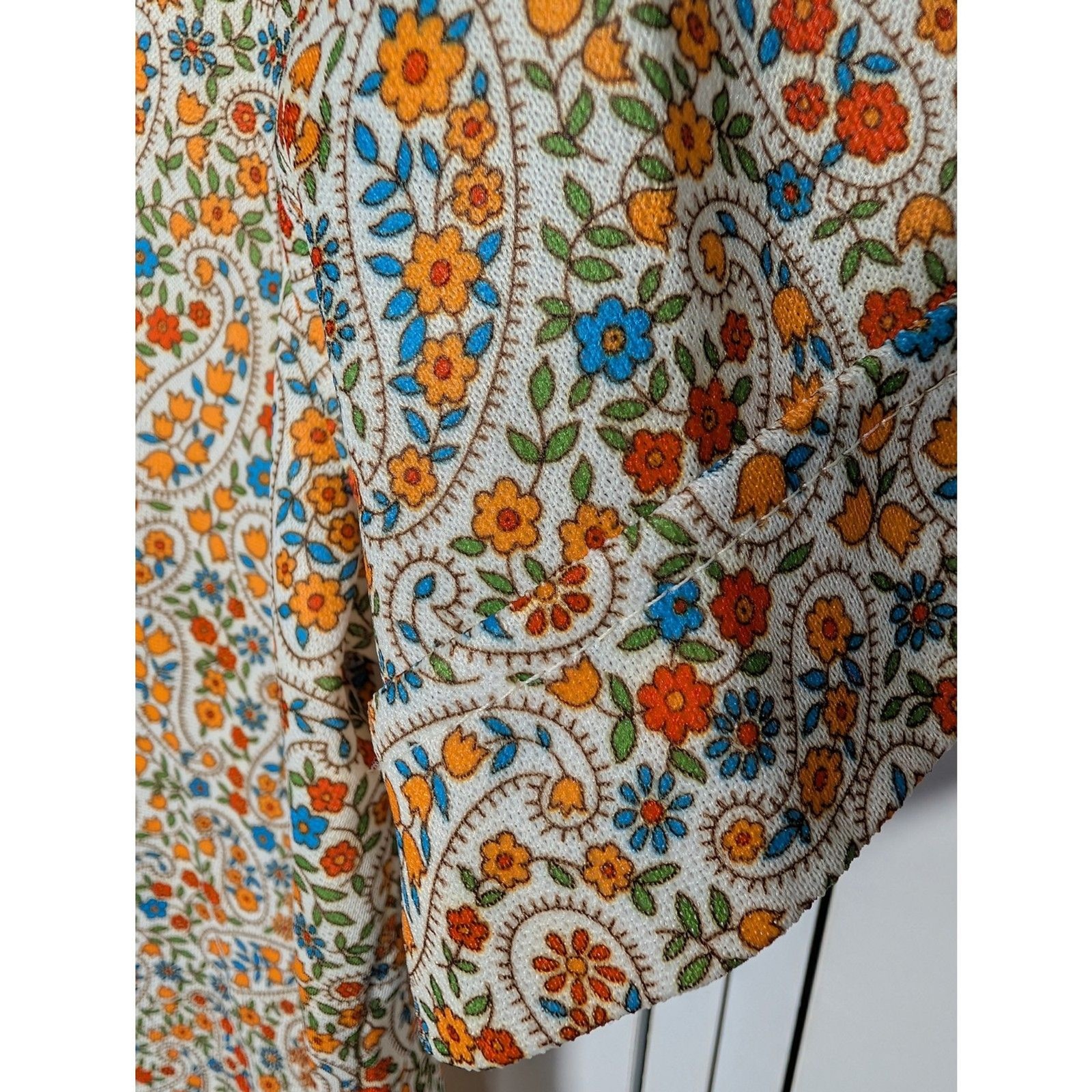 Vintage 70s Handmade Paisley Floral Shirt Short Sleeve Button Up Retro Boho