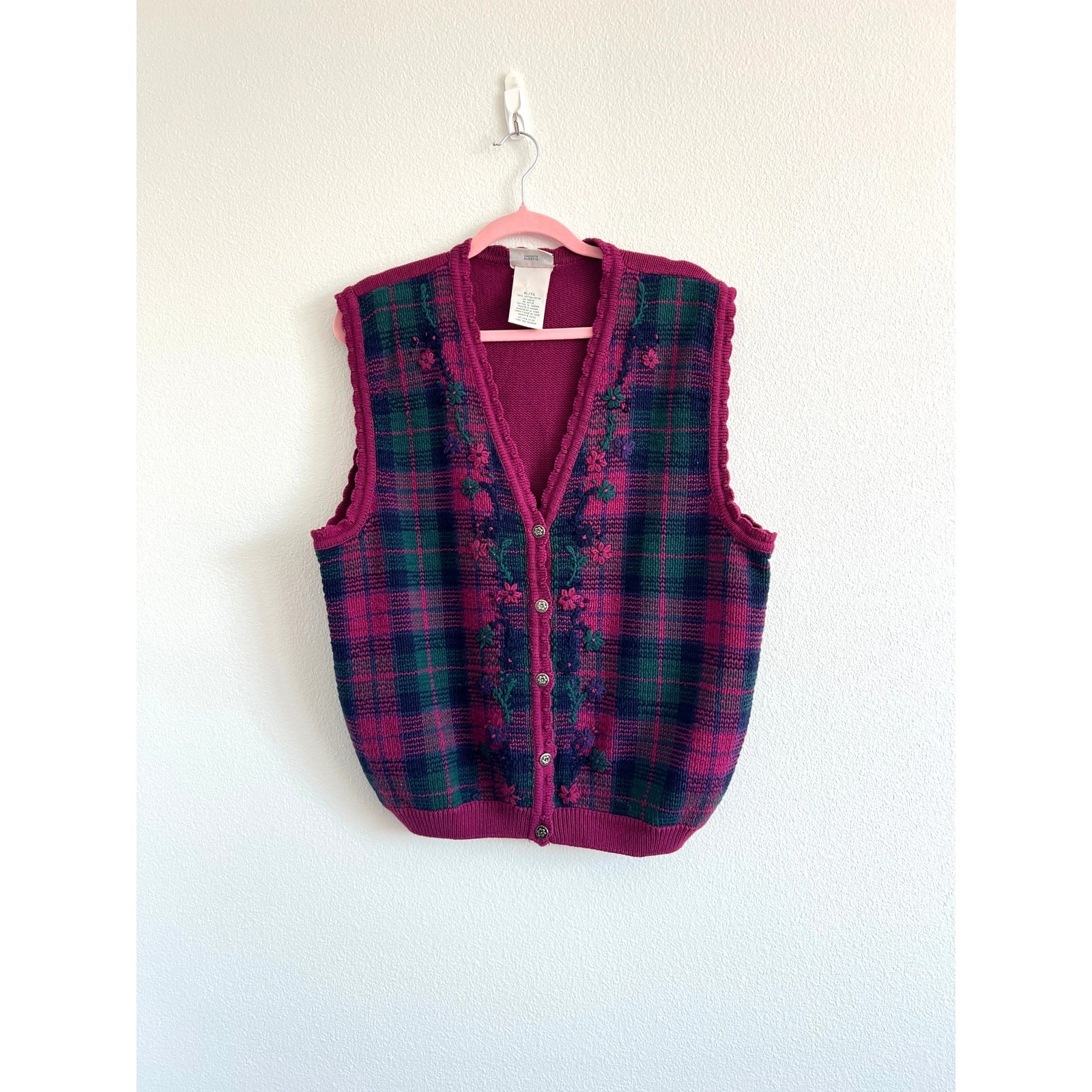 Vintage 1990s Northern Reflections Floral Knit Sweater Vest XL Grandmillennial