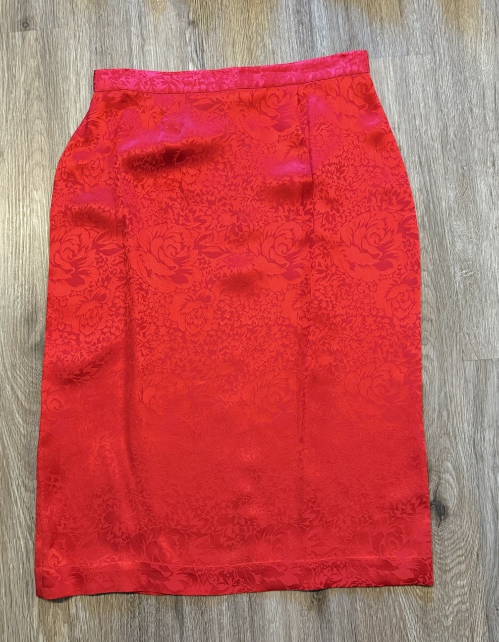 Vintage Courtenay Red Silk Jacquard Peplum Skirt Suit Set 80s 90s Romantic sz 8