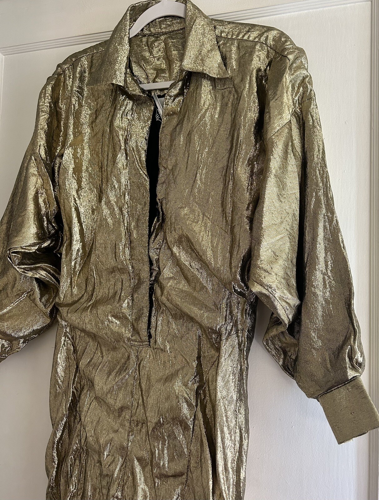 Vintage Norma Kamali OMO Gold Metallic Lamé Gown Dress Size XS S