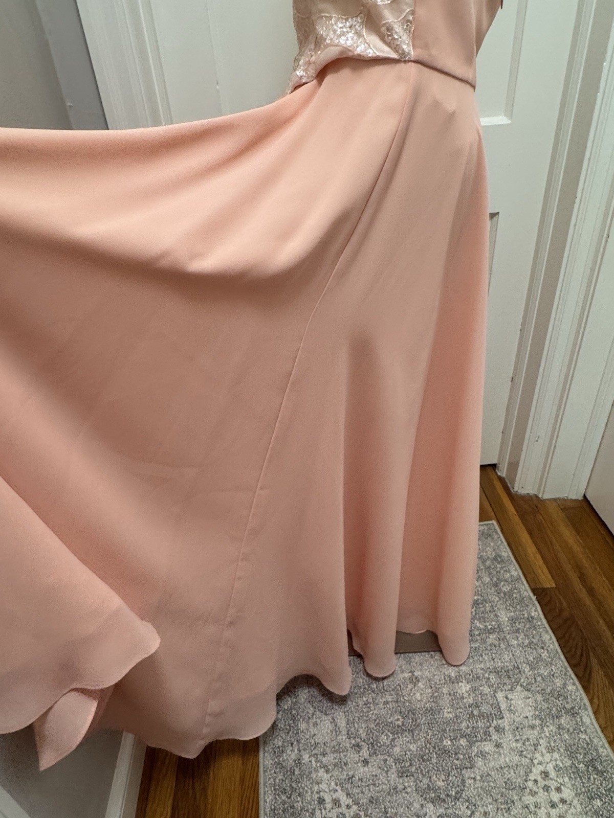 VTG 90s Faviana New York Halter Gown Peach Sequin Backless Maxi Dress Size 13/14