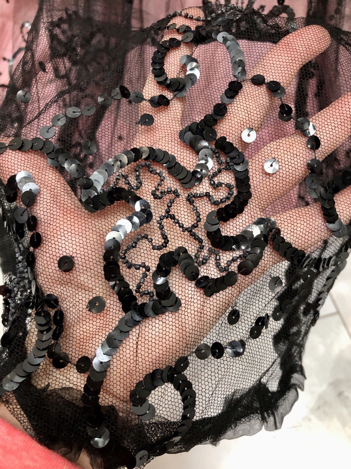 ANTIQUE VICTORIAN Early 1900s GIBSON GIRL PINK+Black JET SEQUIN BEADED 3Pc GOWN