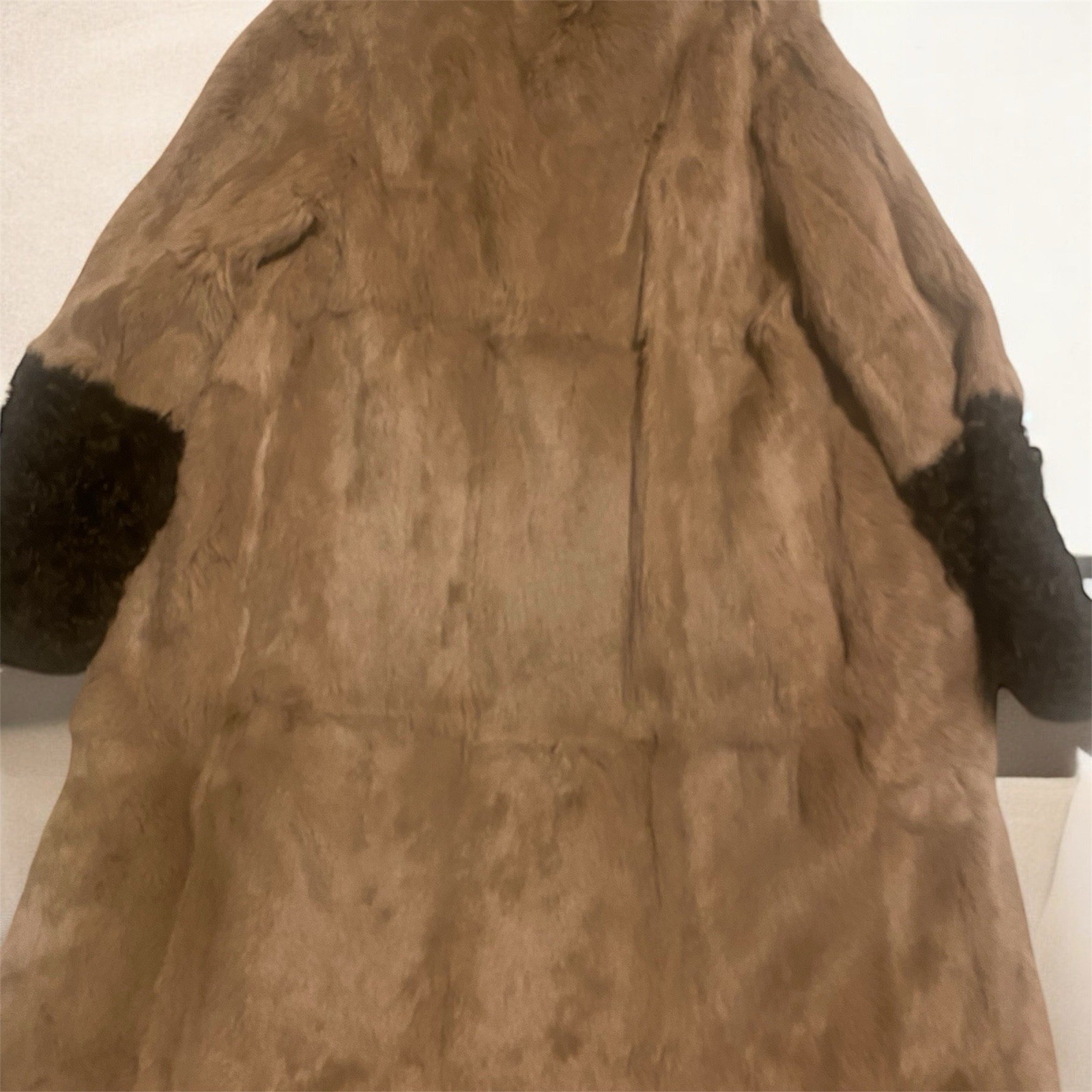 SANDOVA Vintage Brown Fur Coat Black Sleeves Cream Collar Women’s Regular