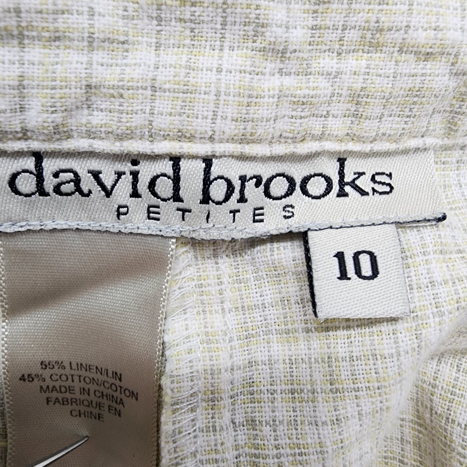 Vintage David Brooks Shorts Womens 10 PETITE Beige Plaid Linen Cotton High Rise