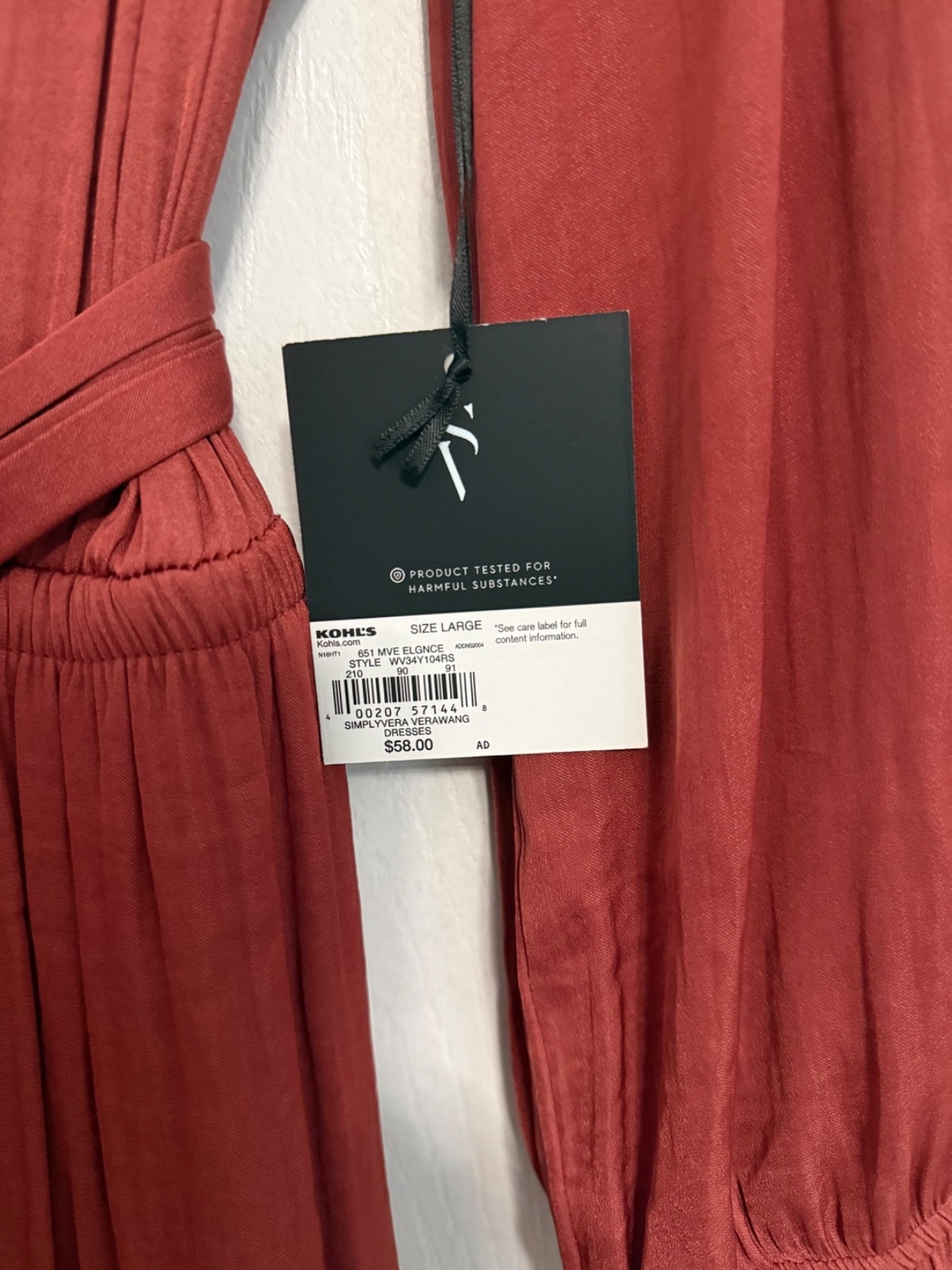 NWT Vera wang Large V-Neck Pleated Waist Dress balloon long sleeve mocked