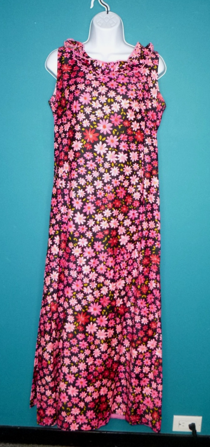 Vtg Charlotta Of California By Glazier Flower Power Maxi Dress PINK Daisies Sz M