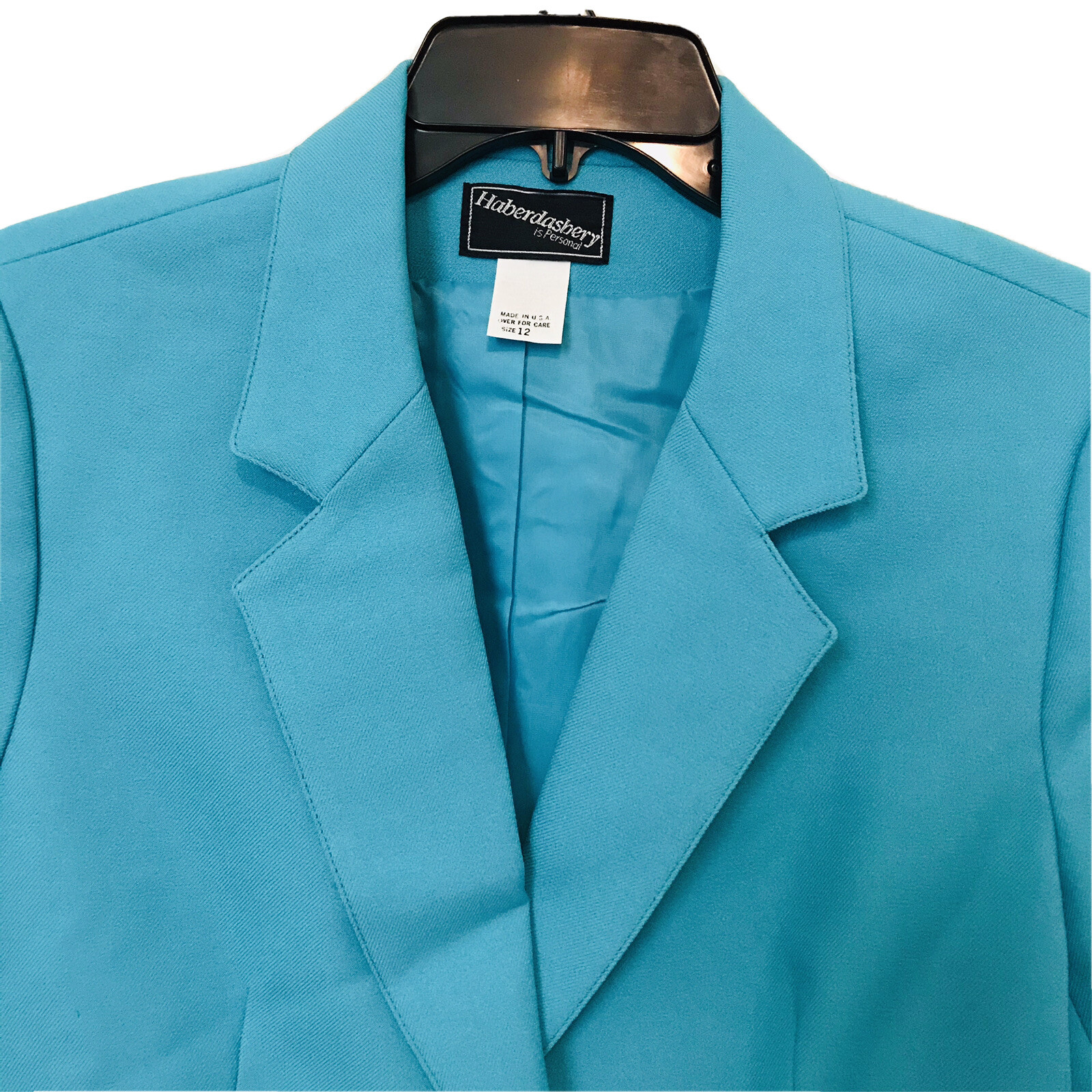 Haberdashery Is Personal Vintage 1980 Womens Size 12 Aqua 2 Button Lined Blazer
