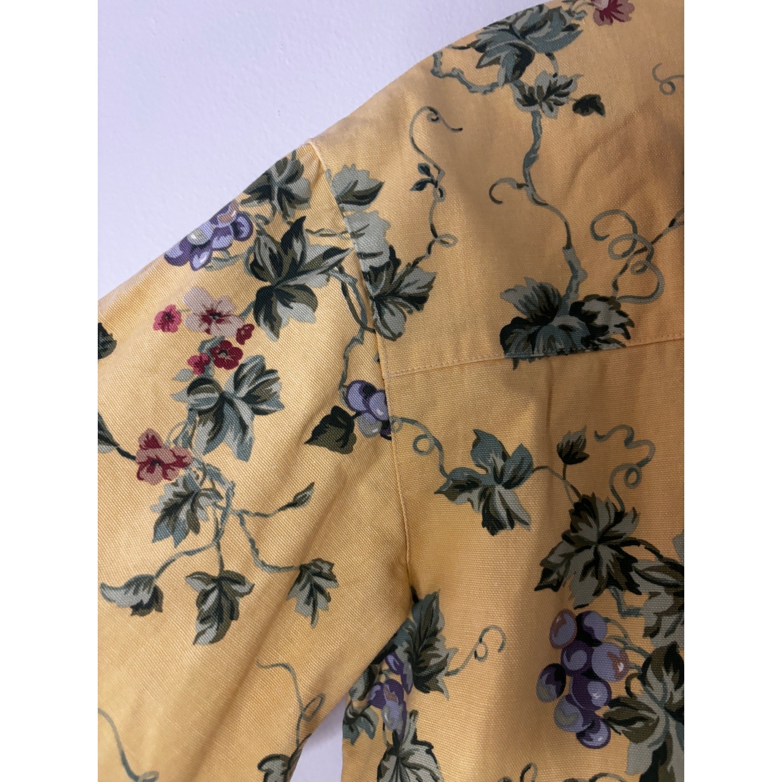 Vintage 1980s Gianna Rose Butter Yellow Floral Tunic Smock Chore Coat Artist S