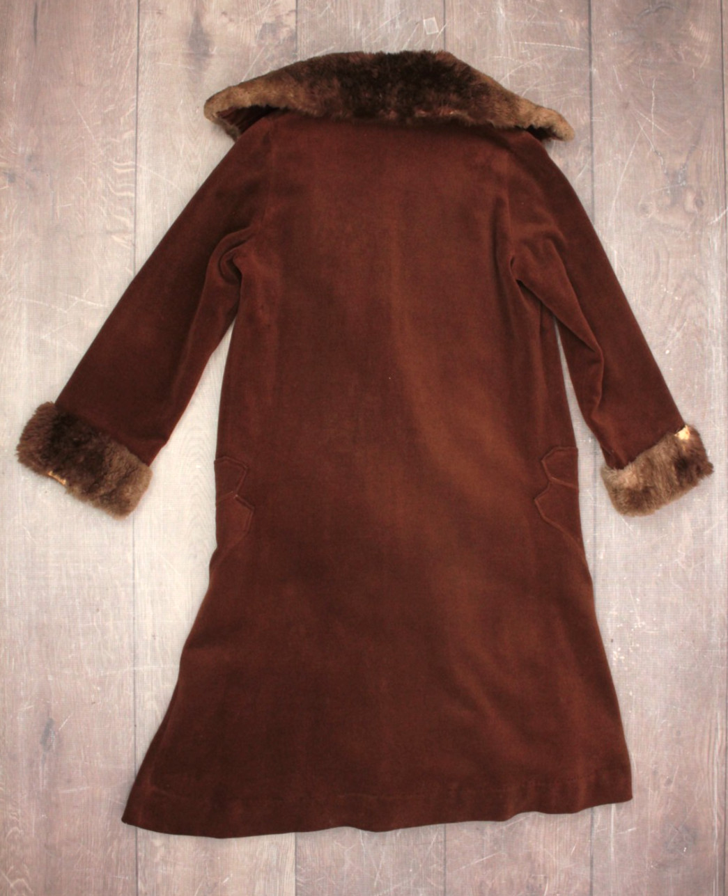 VTG Women’s 30s Brown Wool Coat W/ Fur Trim Collar & Sleeve Cuffs Sz M 1930s